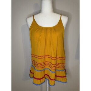 THML Pocohontas Sleeveless Top Boho Embroidered Fringe Colorful Small NWT